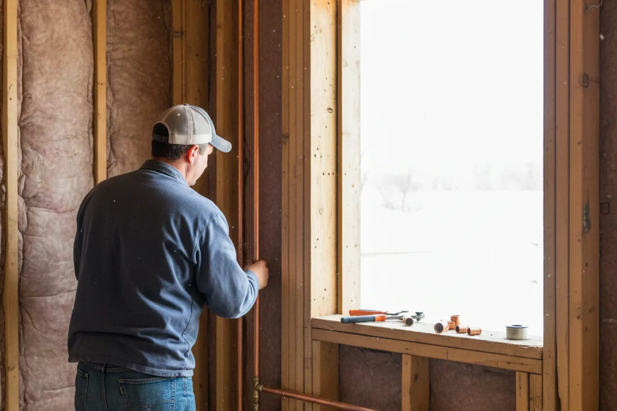 Licensed plumber running new copper supply lines in a Hundred home