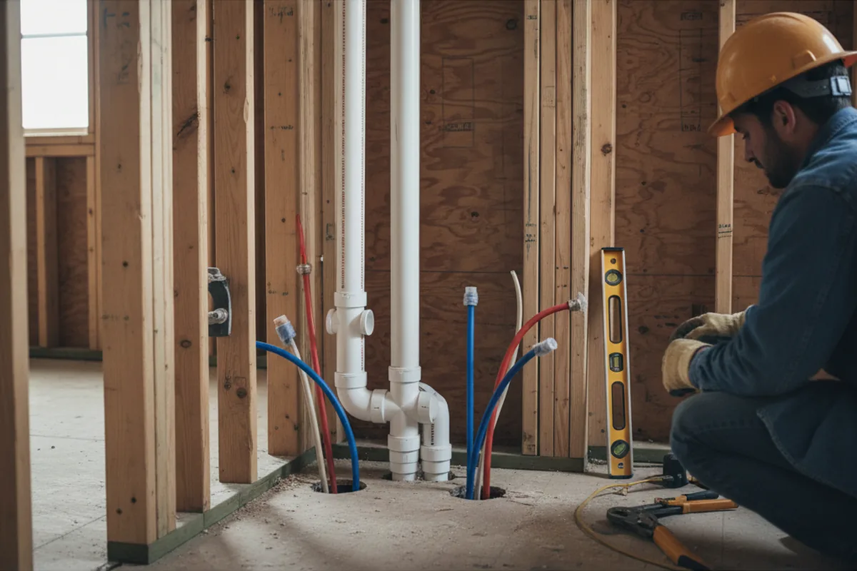 Drain and supply rough-in during Drain Cleaning in Hundred
